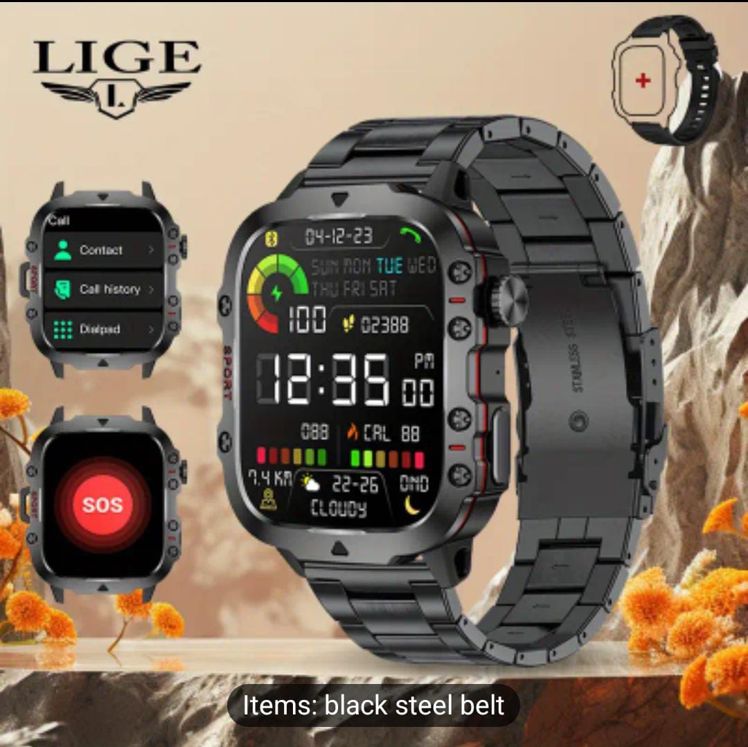 LIGE Smart Watch with LED Flashlight, 2.01-inch HD Large Screen, Al Voice Assistant, Wireless Call, Weather Forecast